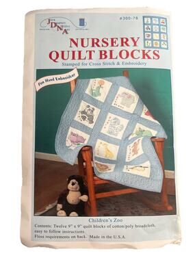 Jack Dempsey Needle Art Quilt Blocks Kit Baby Nursery Children’s Zoo 12 Pieces